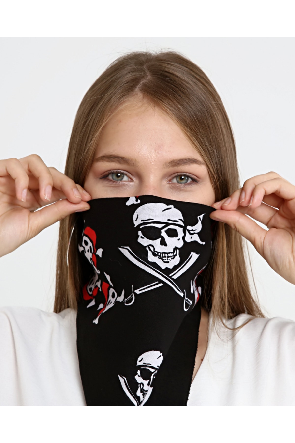 Bandana Fular Korsan 'pirate' Desenli %100 Pamuk Siyah 6