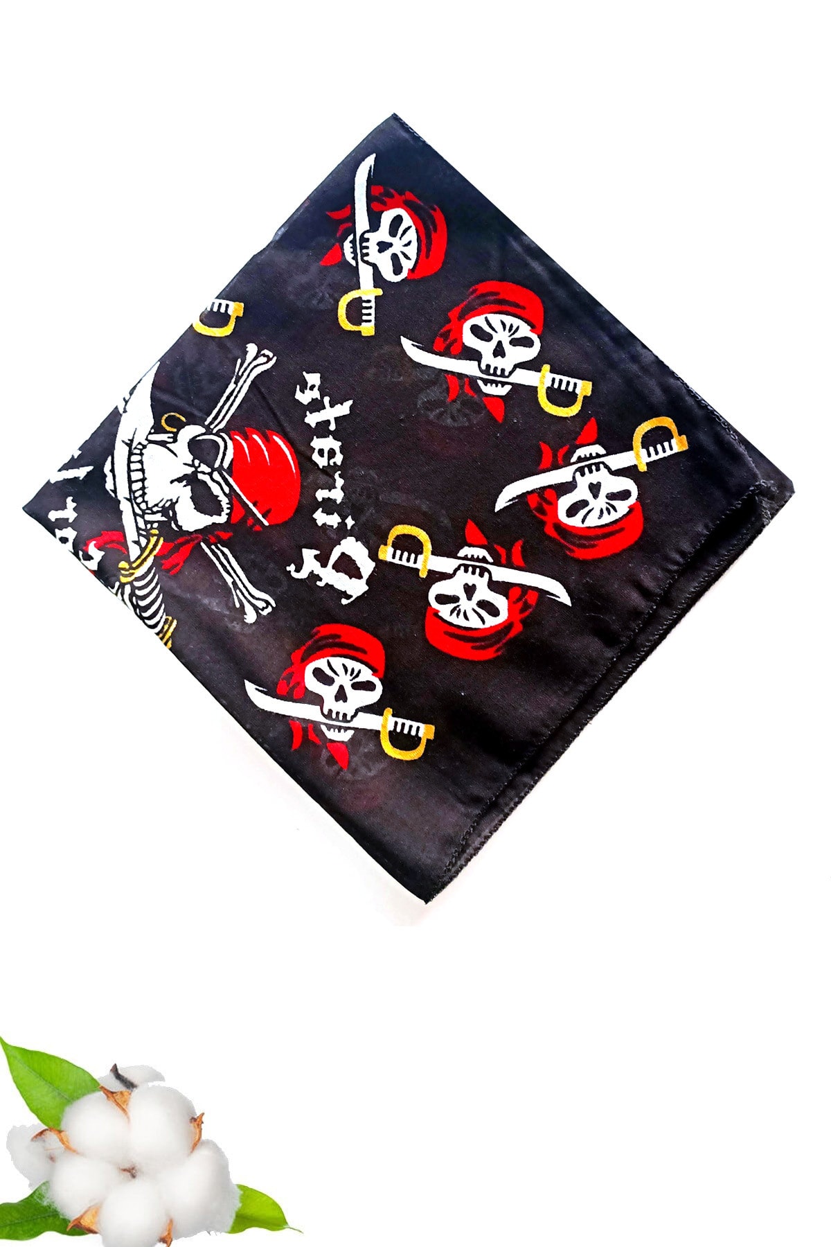 Bandana Fular Korsan 'pirate' Desenli %100 Pamuk Siyah 8