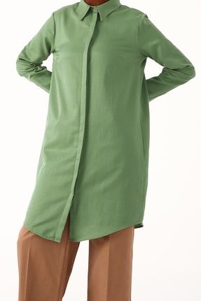 Yeni Yeşil Gizli Patlı Gömlek Tunik BDX51007G