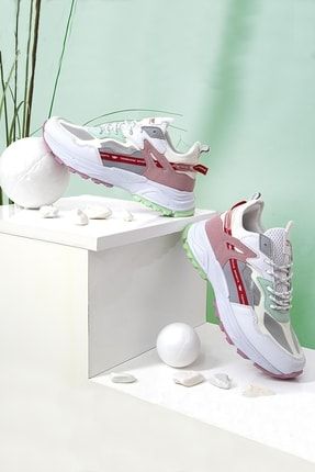 Kadın Pudra-kırmızı-beyaz Sneaker Şeffaf Detaylı Rahat Spor Ve Günlük Ayakkabı 2087 Gregor-2087