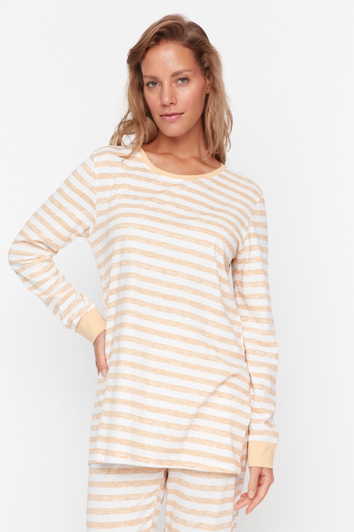 Trendyol Collection Pyjama Braun Gestreift Fast ausverkauft