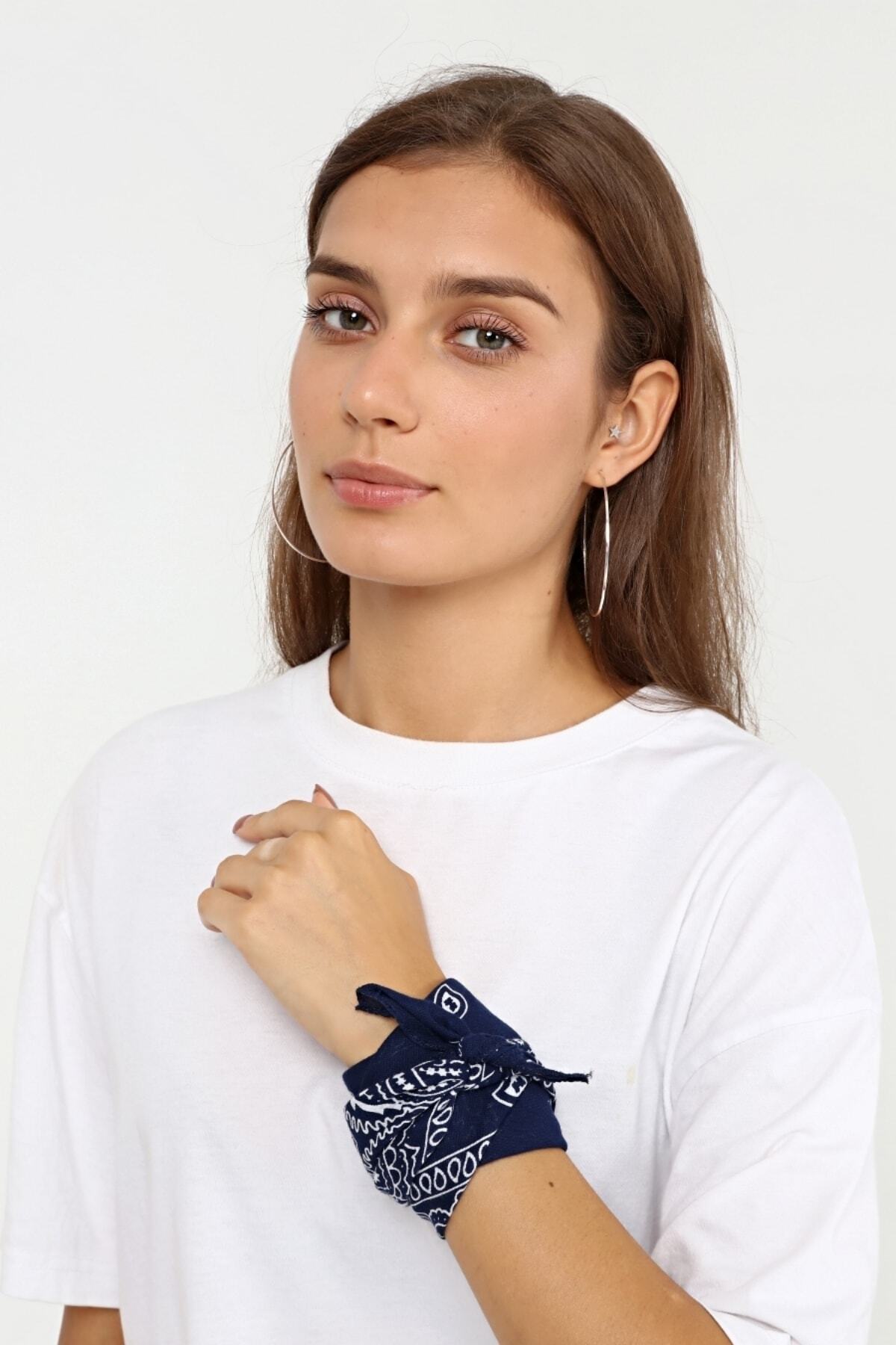 Etnik Desenli Bandana Kafa Bandı Unisex Lacivert 2