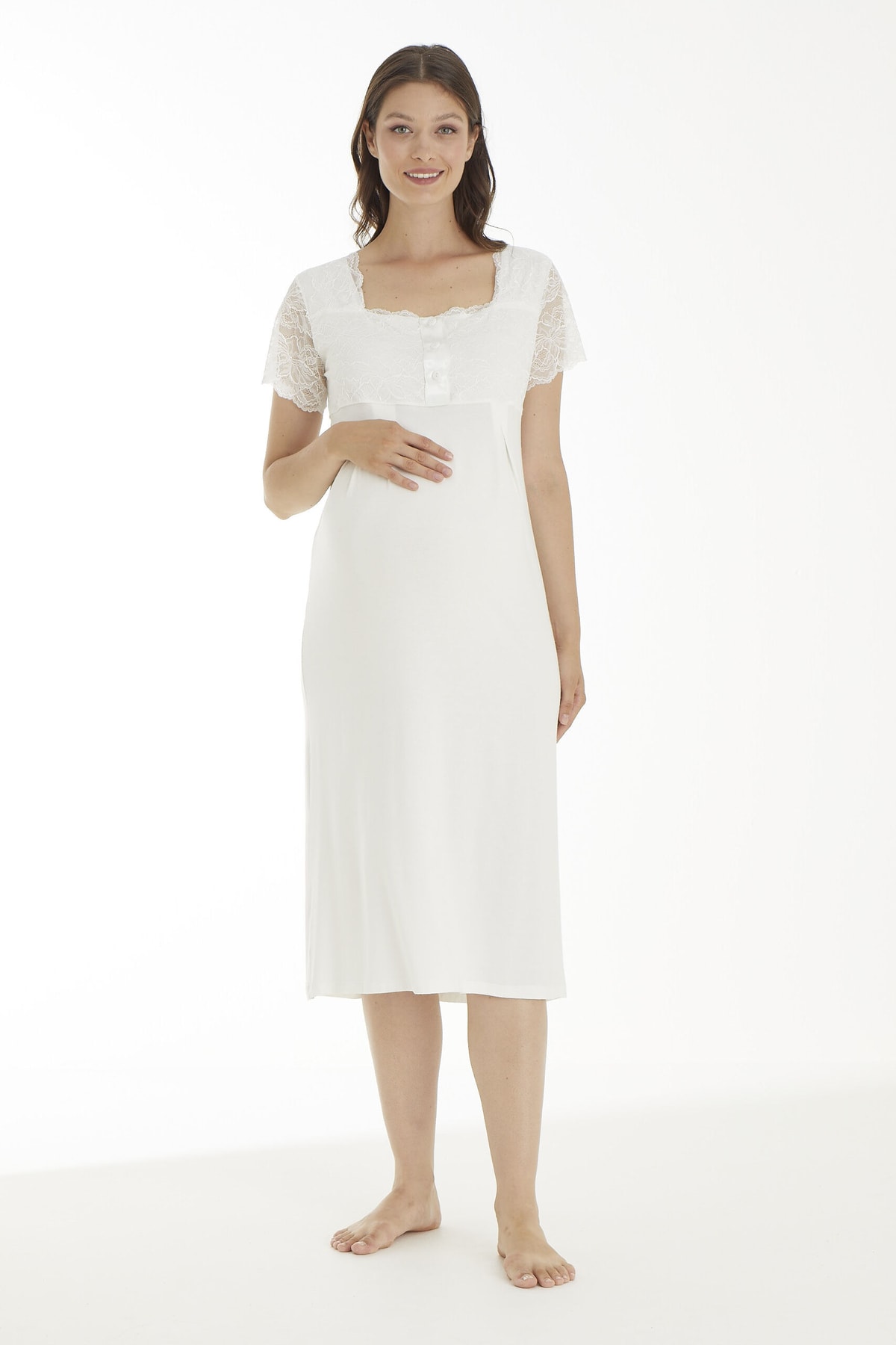 Miss Dünya Lissa Beyaz Dantel Detaylı Hamile Ve Lohusa Gecelik Takımı fotoğrafı 2 (önizleme)