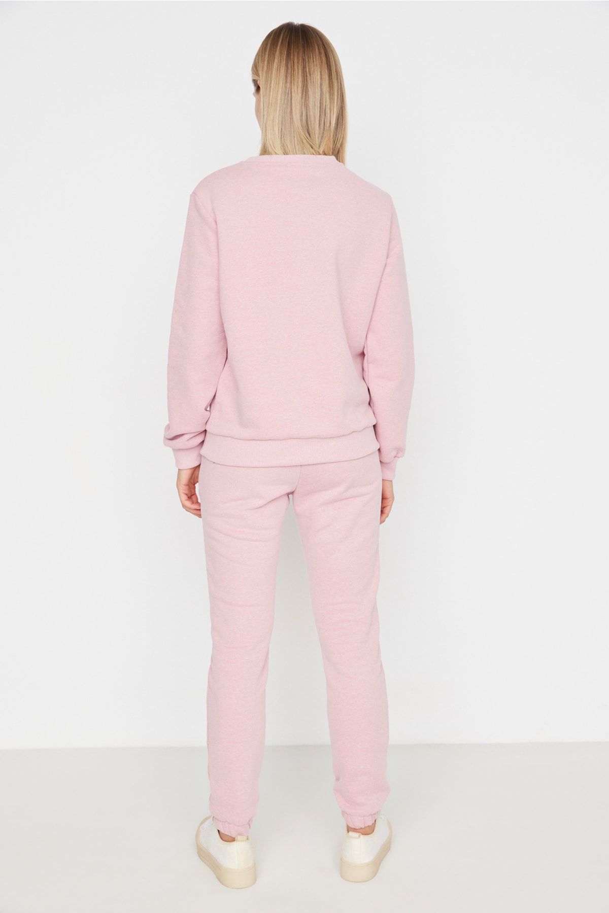 Trendyol Collection-Podstawowy dres z dzianiny Dried Rose z podwyższonym nadrukiem 5