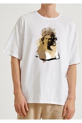 Unisex Erkek-kadın Ön Heykel Baskılı Beyaz Yuvarlak Yaka T-shirt BGSHSPPTR56