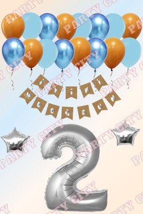 Kraft Iyi Ki Doğdun Gümüş Yıldızlı 2 Yaş Gümüş Doğum Günü Parti Kutlama Seti SET00041