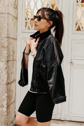 Taşlı Siyah Renk Kot Ceket ceket1