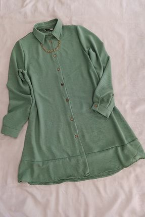 Kadın Yeişil Yakası Zincirli Ayrobin Gömlek Tunik zt-1