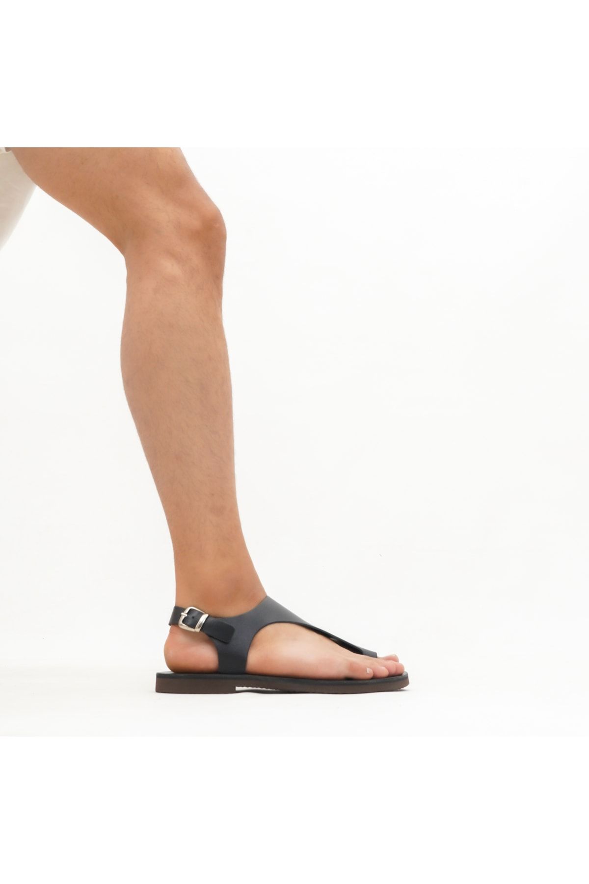 صندل سیاه مردانه های چرمی واقعی E1030 DaphneSandals
