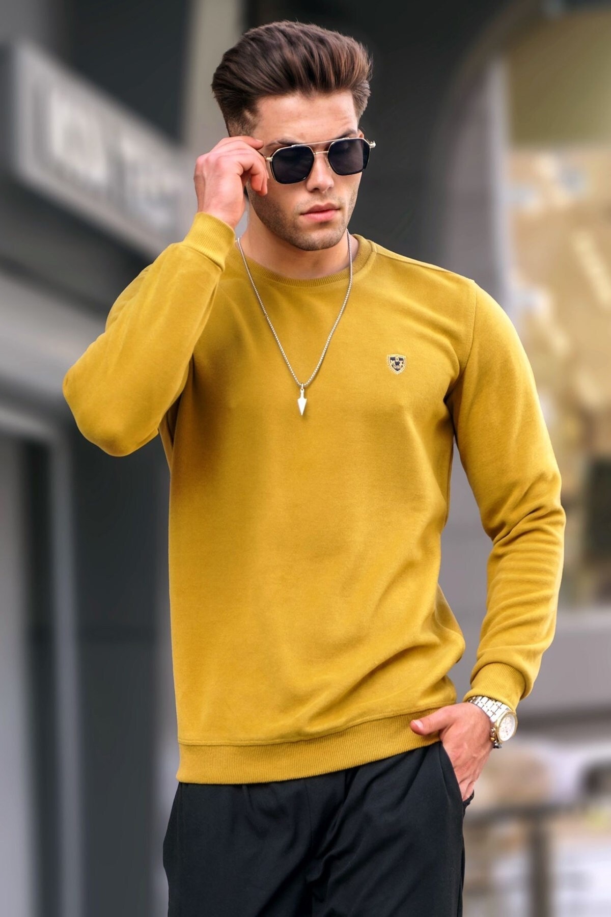 Madmext Sweatshirt Gelb Regular Fit Fast ausverkauft
