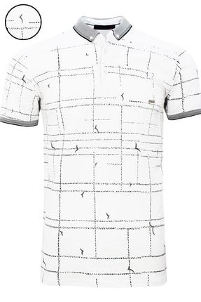 Erkek Beyaz Regular Kesim Polo Yaka Baskılıt-shirt VAVA2203014