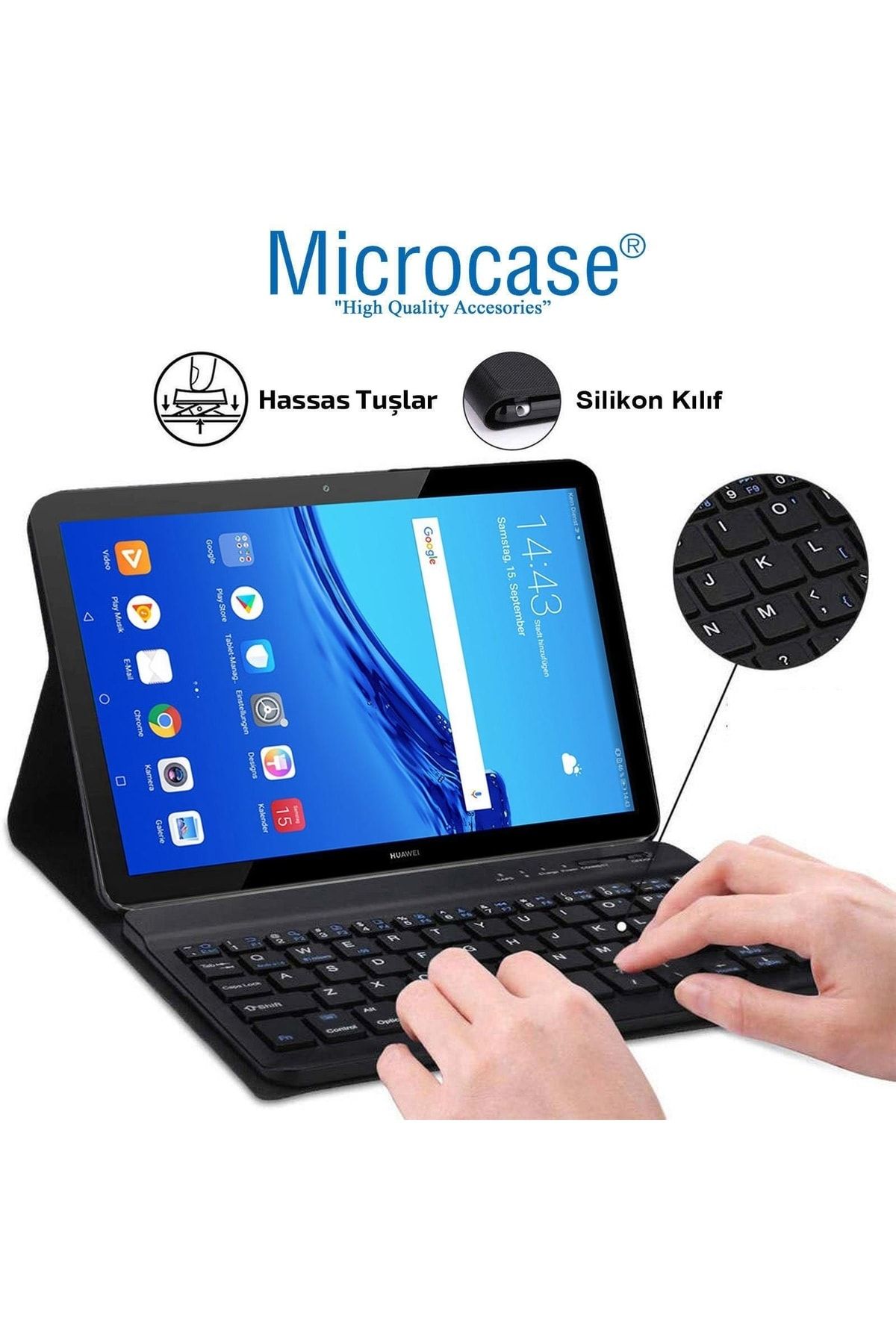 Microcase-Huawei Mediapad T3 10 - 9.6 Inch Bluetooth Keyboard and Case Set + Stand Lightweight Mouse Compatible with BKK6 3