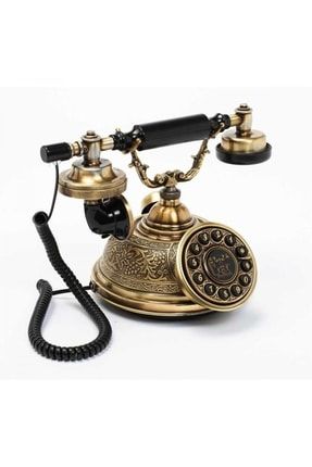 Klasik Ahizeli Telefon El Dekorlu Pirinç Kaplamalı Eskitme Siyah CT014