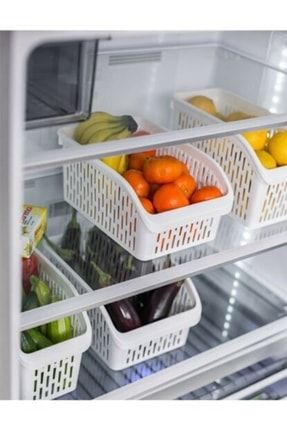 3 Adet Buzdolabı Geniş Dolap İçi Düzenleyici Meyve Sebze Yeşillik Organizeri Beyaz BEHKEN4007