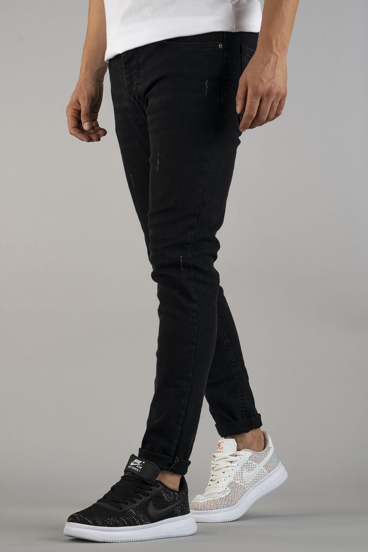 bombe-Ανδρικό Slim Fit Στενό Κόψιμο Νυχιών Τζιν Παντελόνι Μαύρο 4