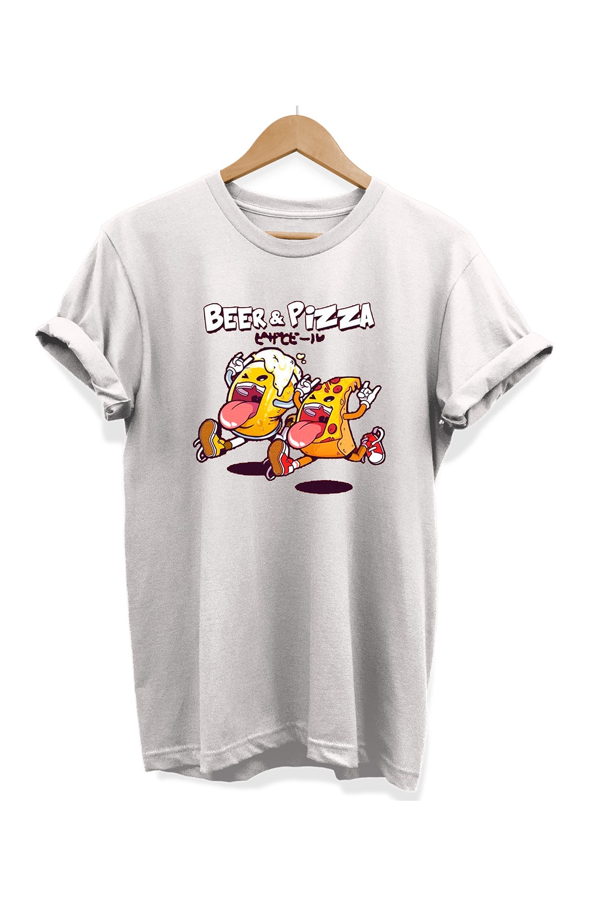 remonz Yemek Serisi Beer Pizza Baskılı %100 Pamuk Büyük Beden Tişört