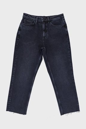 Elıza Cropped Koyu Mavi Paçası Kesikli Straight Cropped Fit Jean Pantolon C 4518-069