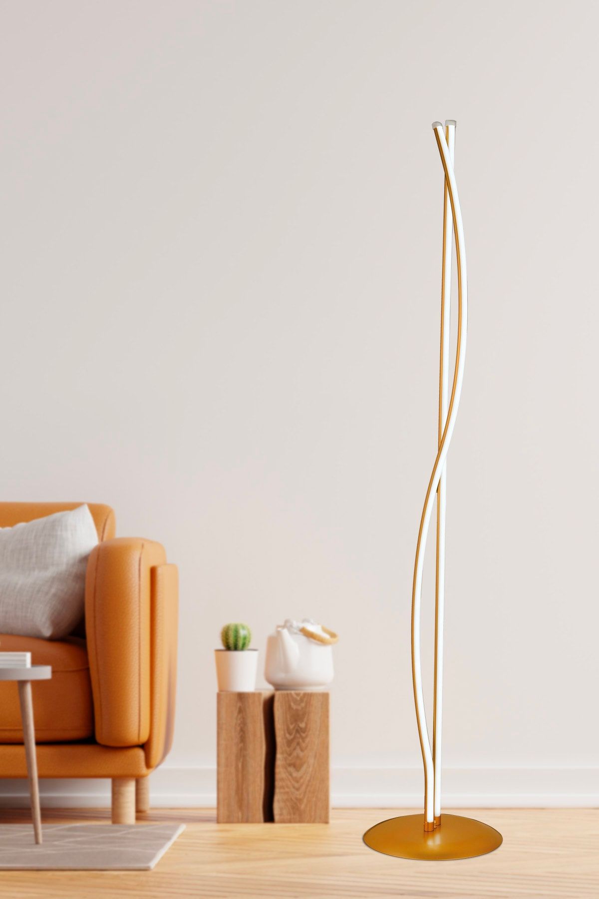 Apliqa Palmiro Gold 64 Watt Modern Tasarım Salon Ledli Metal Lambader