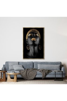 1 Parça Gold Çerçeveli Kanvas Tablo, Siyah Kadın Baskılı, Moda Duvar Dekoru, Afrika Kanvas Dekor, H-3-1PGF