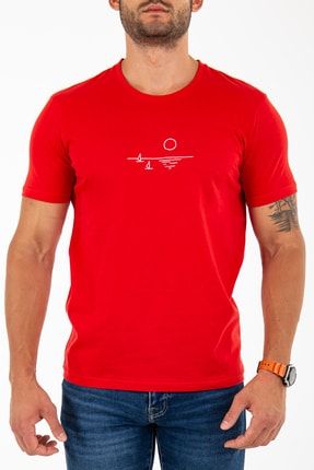 Erkek Kırmızı Regular Fit Nakışlı T-shirt WH-3040