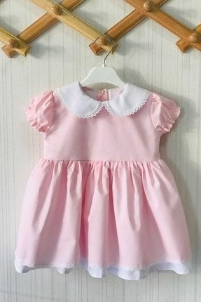 Dantel Detaylı Bebe Yaka Açık Pembe Kız Çocuk Bebek Tasarım Elbise 862910211114