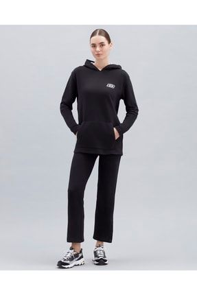 W Terry Fleece Print Detailed Oversize Hoodie Kadın Siyah Sweatshirt - S221112-001