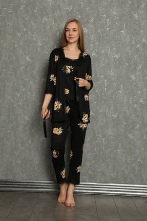Kadın 3'lü Sabahlık Pijama TakımI 20596