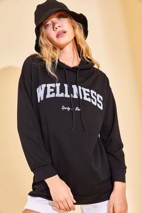 Kadın Siyah Wellness Kapüşonlü Sweatshirt 2YZK8-12949-02