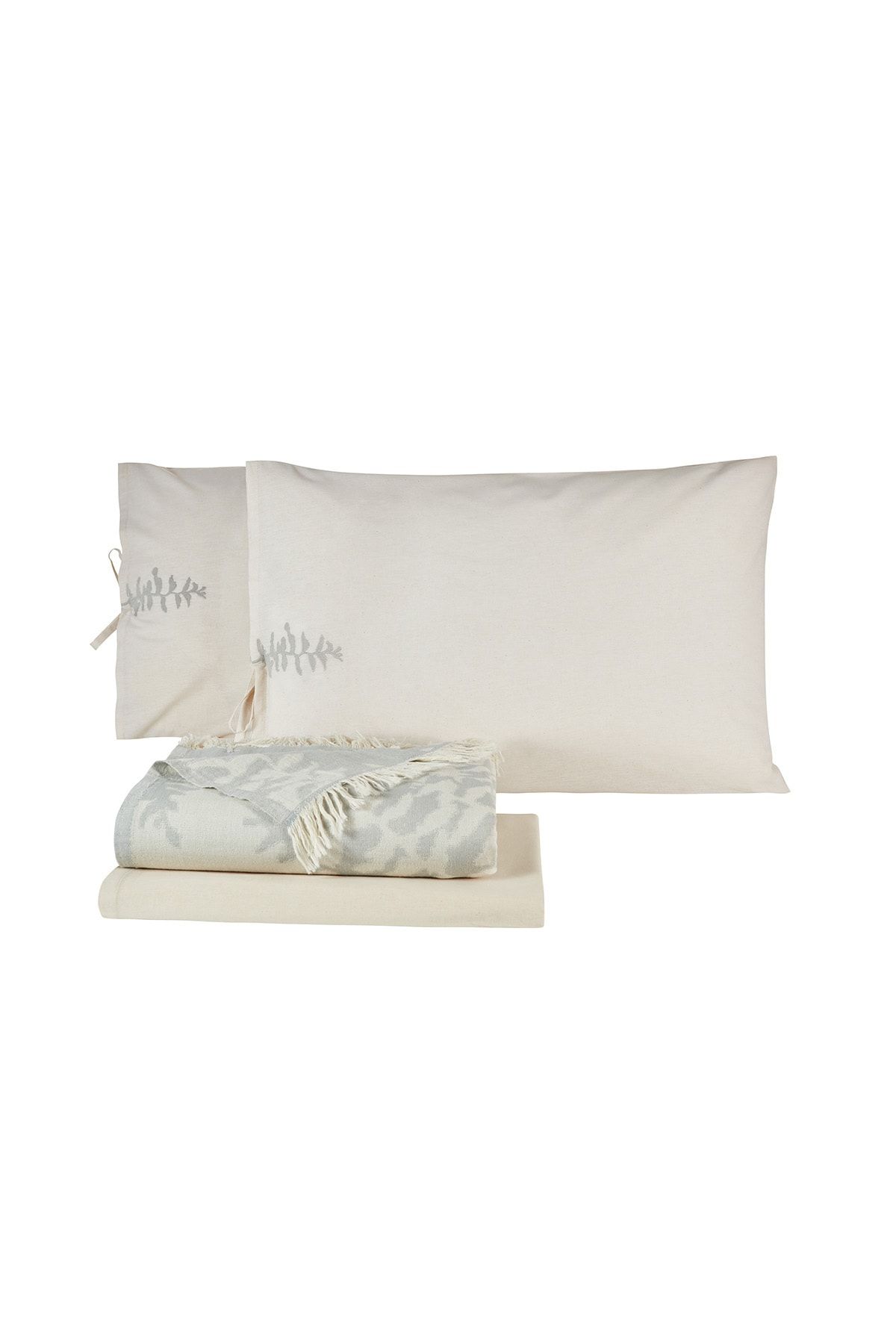 Yataş-Lorena Double Muslin Pique Bedspread Set - Gray 3