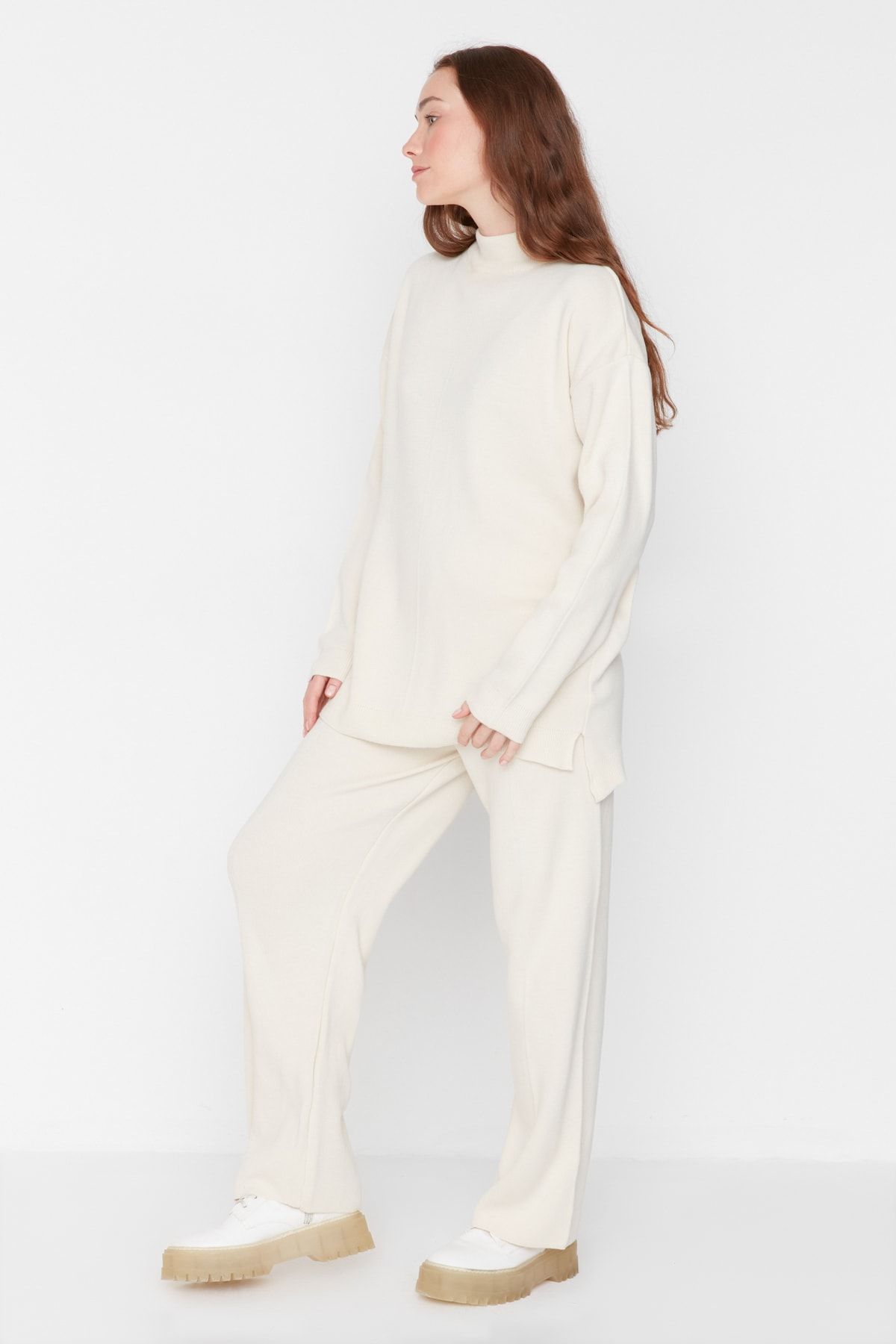 Trendyol Modest-Kamenný polrolák s detailným rozparkom súprava úpletu sveter-nohavice TCTAW23US00086 3