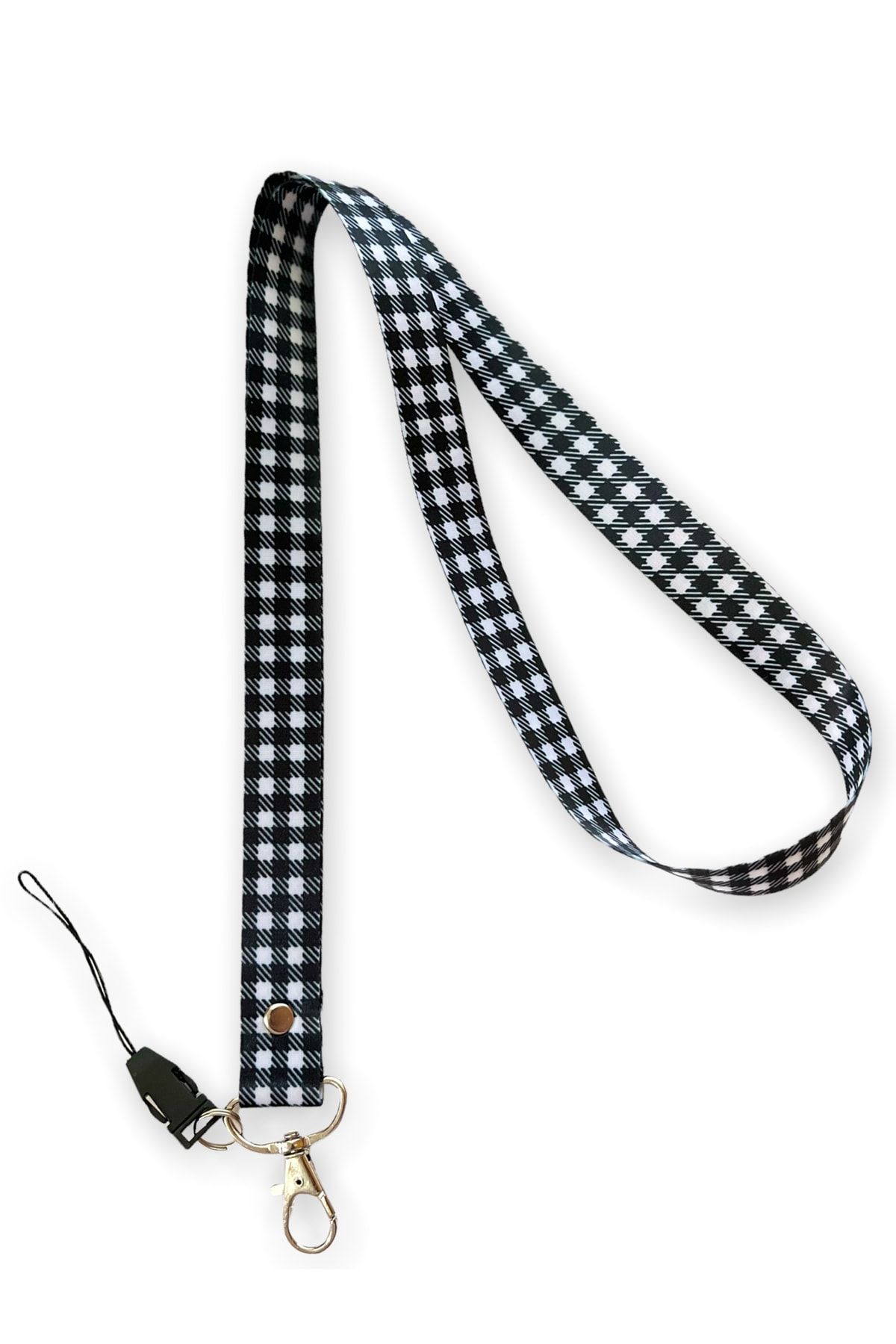 Happy Bear-Black Checkered Lanyard Phone Strap 2