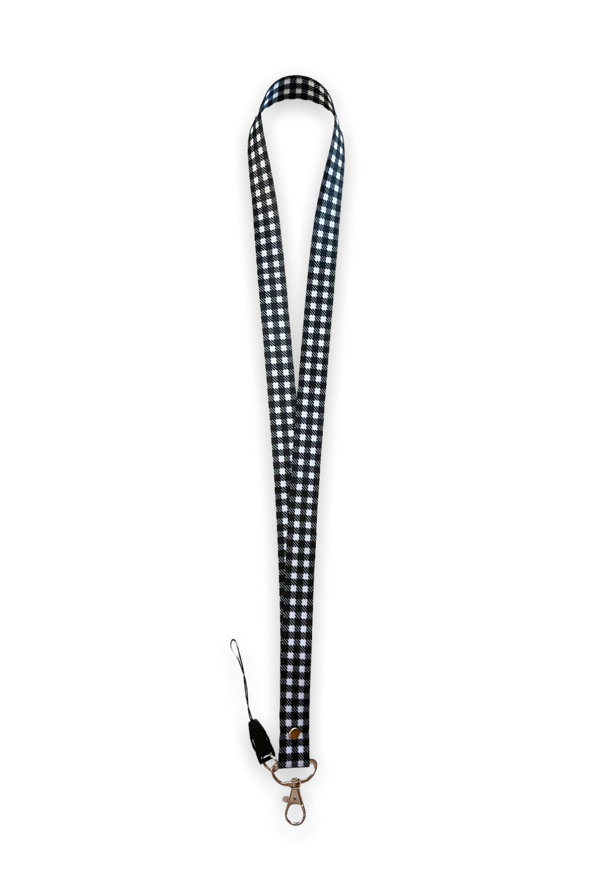 Happy Bear-Black Checkered Lanyard Phone Strap 3