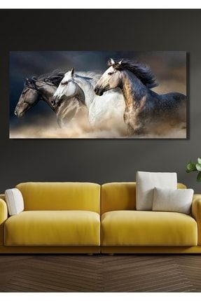 Koşan Atlar 60x120cm Kanvas Tablo - Salon Oturma Yatak Odası Ofis Antre Cafe Için Duvar Dekoru NT0H10146