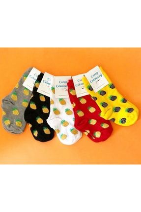 Pamuklu Yeni Doğan Bebek Çorap Ananas Desenli 5’li Unisex ccydbvry2