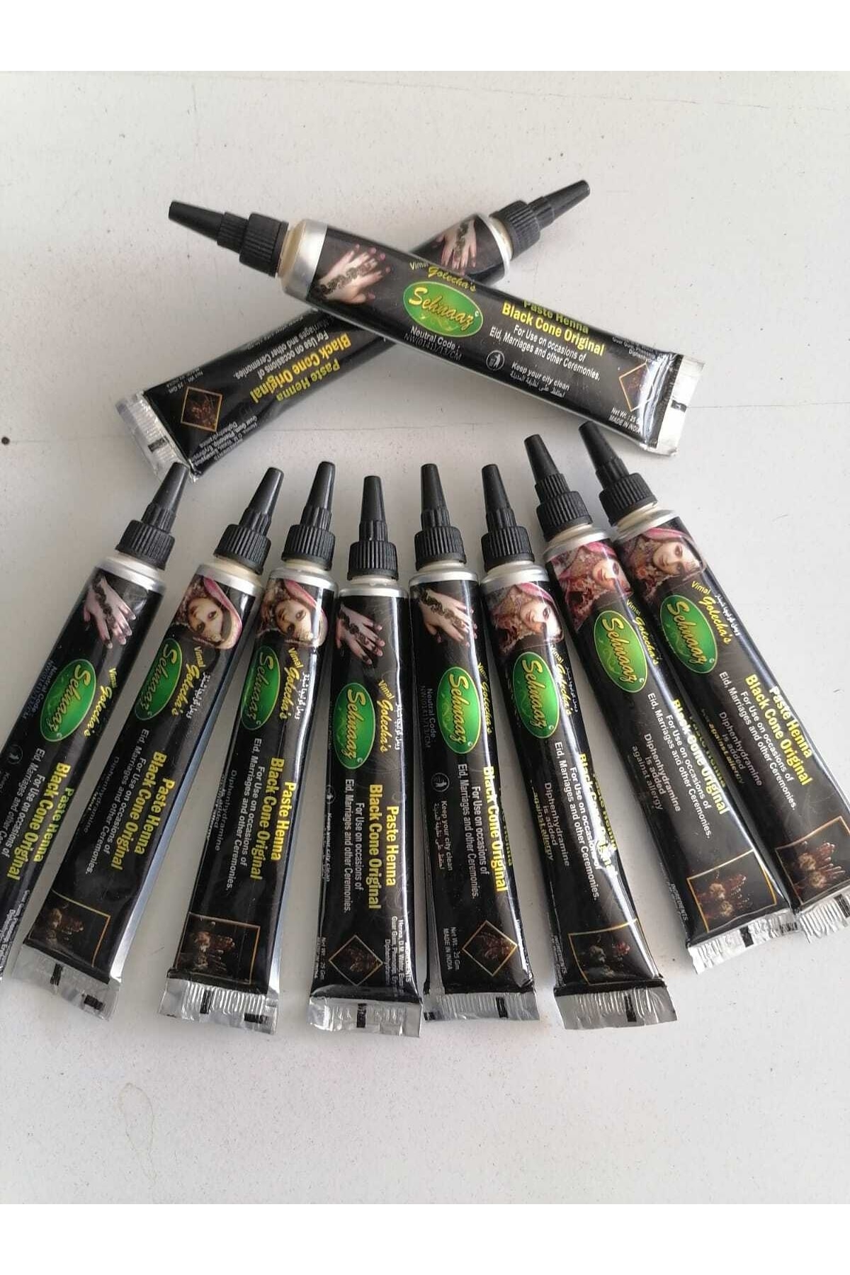 Enhavalı Şehnaz Golecha Hint Kınası 12 Adet Birden Siyah Renk Desen ...