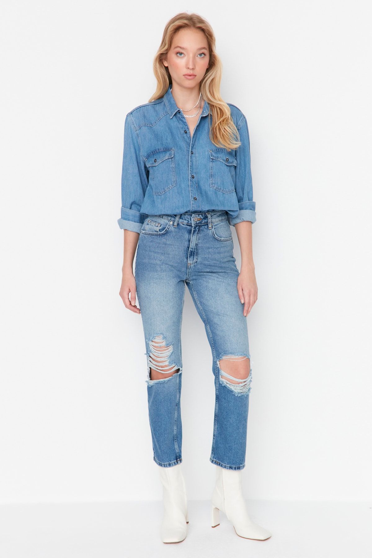 Trendyol Collection Jeans Blau Straight Fast ausverkauft