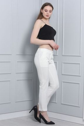 Kadın Cepli Basic Kumaş Pantolon Beyaz MAN-7911-01-B
