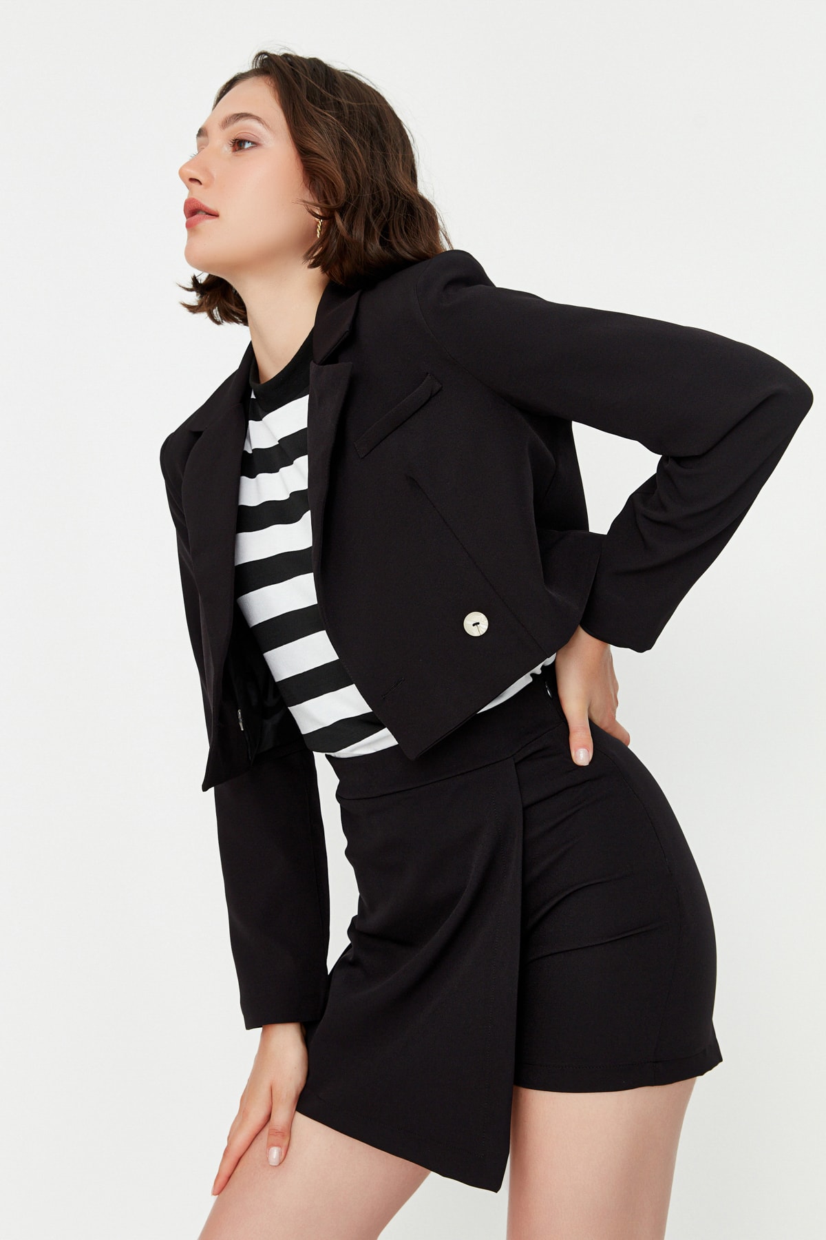 Trendyolmilla  Siyah Kruvaze Dokuma Şort Etek TWOAW20SR0072 - Görsel 6