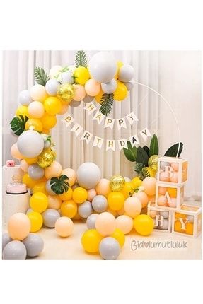 Baby Yazılı Balon Kutusu Seti Sarı Renk Doğum Günü Kutlama KUTUBALON1