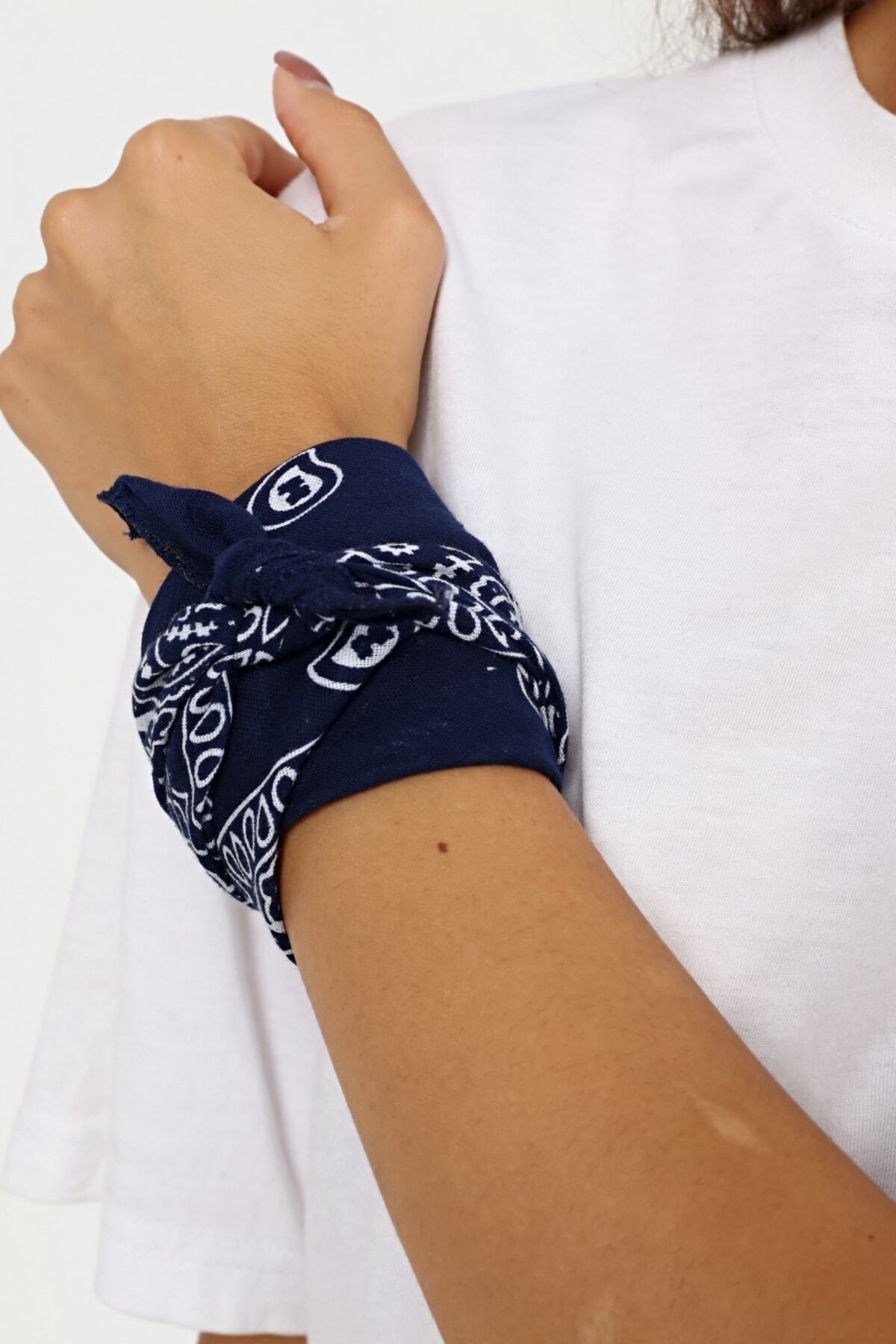 Etnik Desenli Bandana Kafa Bandı Unisex Lacivert 4