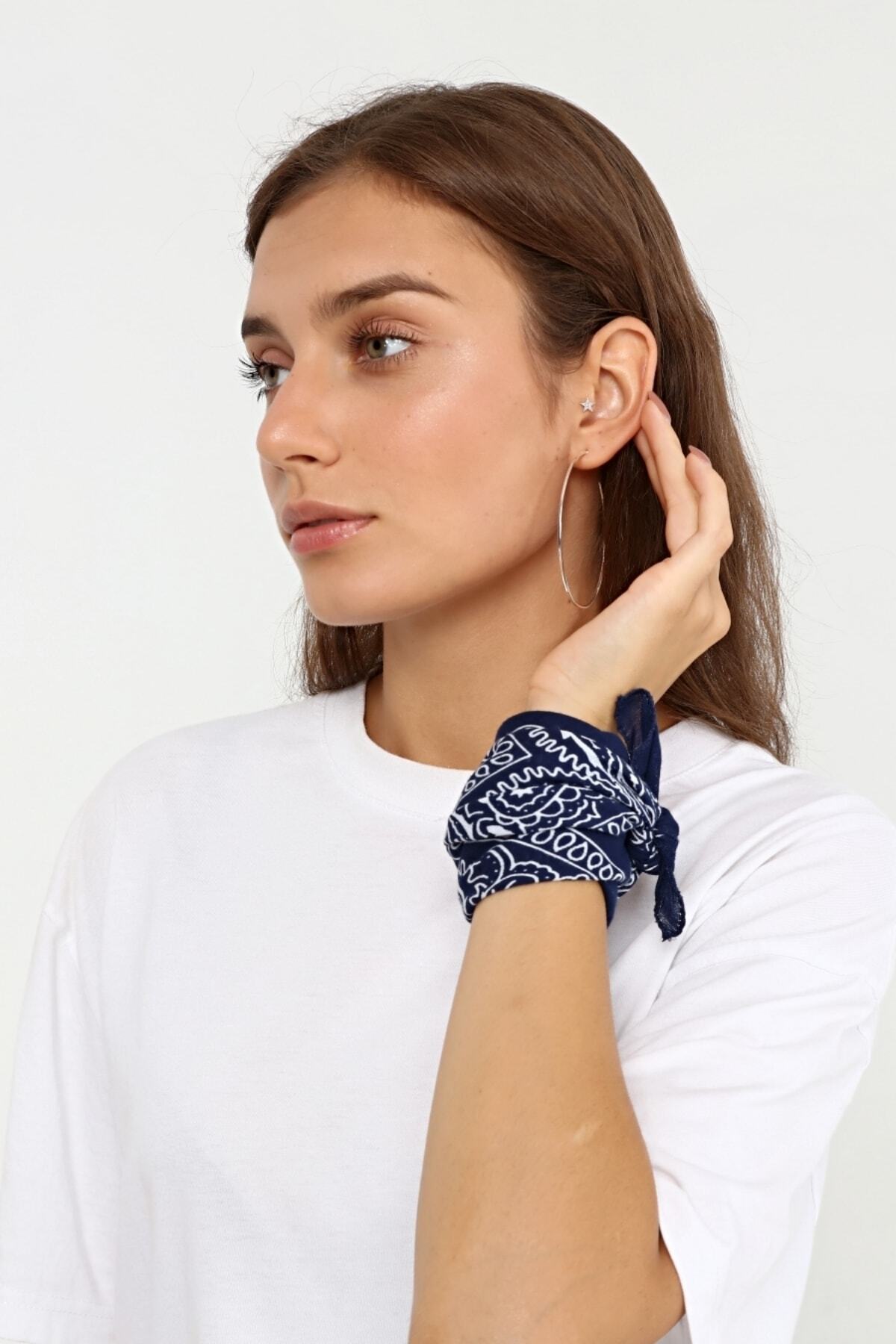 Etnik Desenli Bandana Kafa Bandı Unisex Lacivert 5