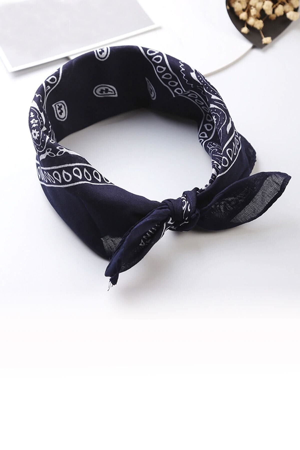 Etnik Desenli Bandana Kafa Bandı Unisex Lacivert 6