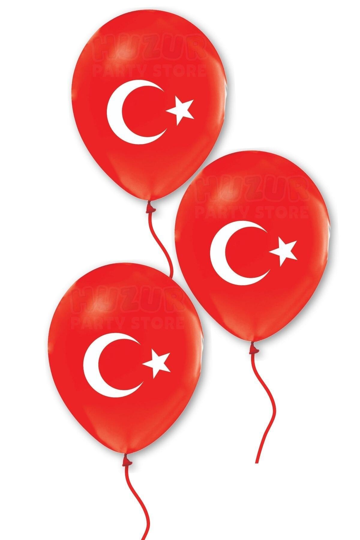 Huzur Party Store-Turkish Flag Printed 10 Balloons Crescent Star Red White Turkey Balloon 30 Cm National Holiday Decoration 3