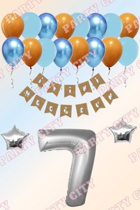 Kraft Iyi Ki Doğdun Gümüş Yıldızlı 7 Yaş Gümüş Doğum Günü Parti Kutlama Seti SET00041