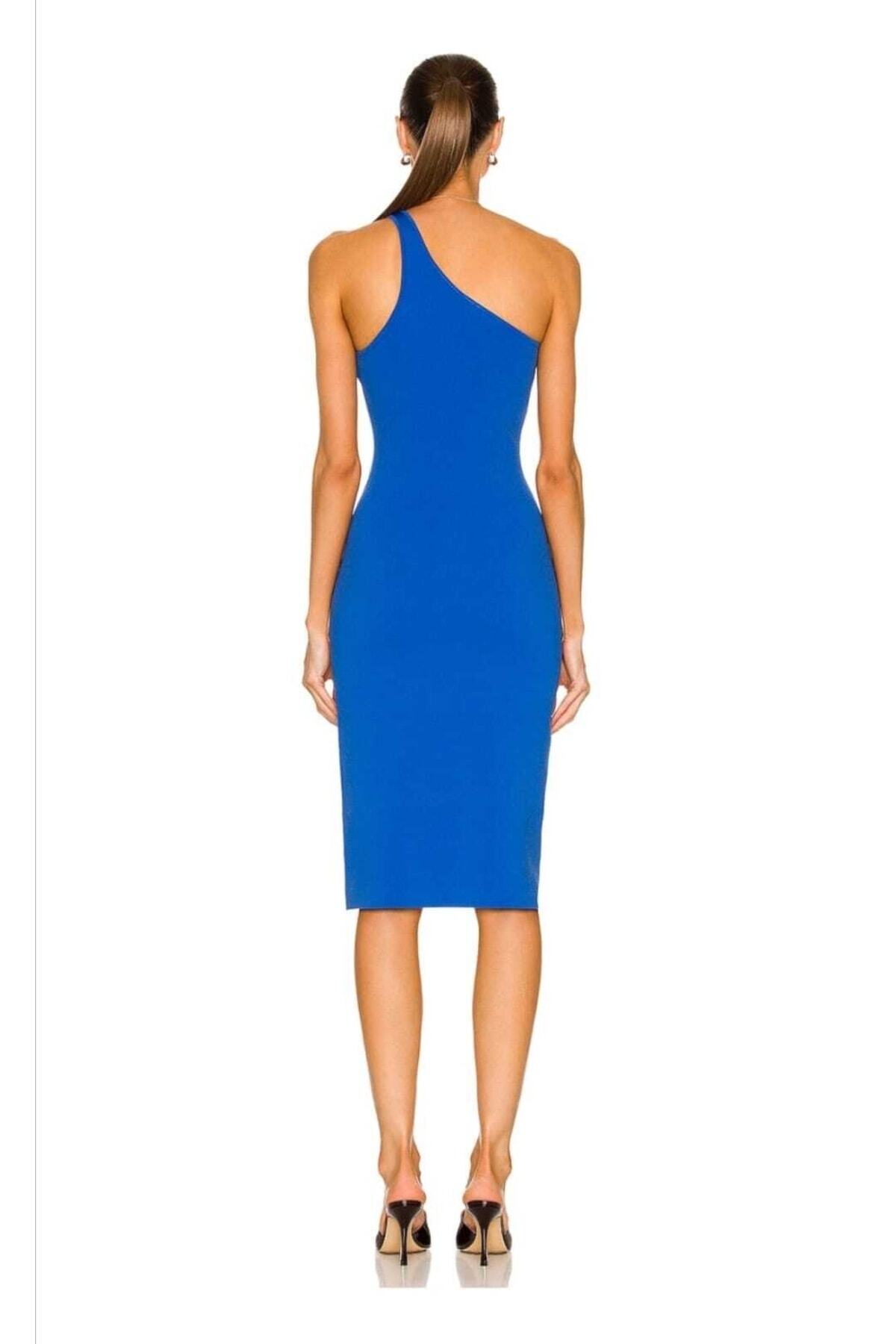 Zagrep-One Shoulder Silk Jersey Midi Women's Dress 2