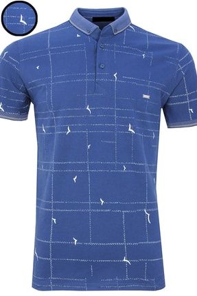 Erkek Mavi Regular Kesim Polo Yaka Baskılı T-shirt VAVA2203014