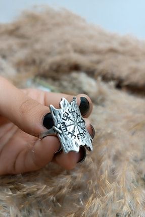 Viking Pusula Antik Eskitme Gümüş Kaplama Ayarlanabilir Yüzük S4SYZ00039
