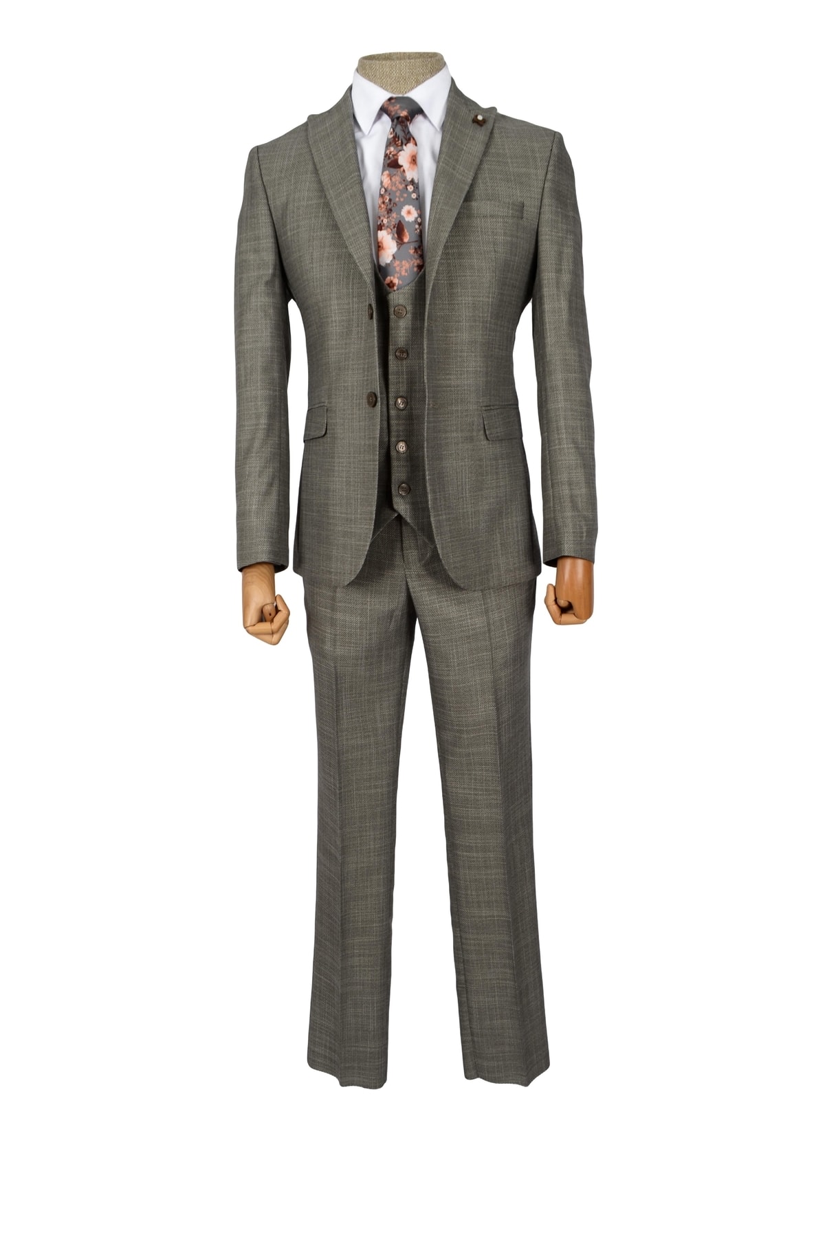Cengiz İnler Armür Çizgi Çift Düğme 6 Drop Slim Yelekli Erkek Takım Elbise