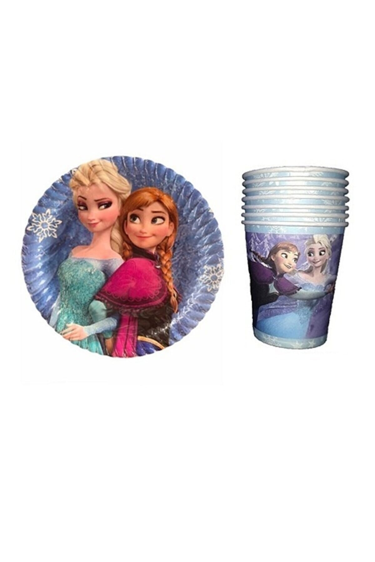 REST Parti - 8 Adet Frozen Elsa Baskılı Tabak Bardak Set ( 16 Parça ) Karlar Ülkesi Doğum Günü Seti