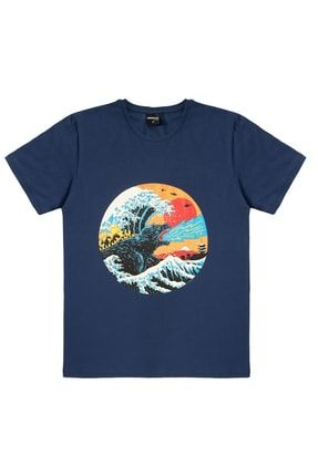 Store Godzilla Baskılı Erkek T-shirt Indigo HNSTOUT-DOOR123456
